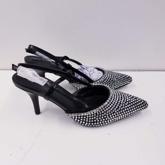 Azalea Wang Sorrel Black Rhinestone Slingback Kitten Heels Shoes Size 7.5 B image number 1