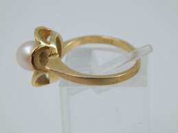 14K Yellow Gold Brushed Floral Pearl Ring 4.1g alternative image