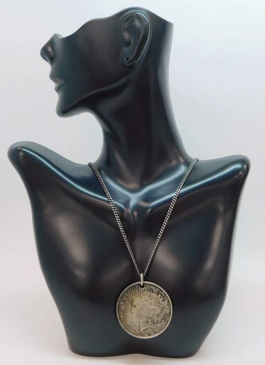 925 Sterling Silver Liberty 1923 Dollar Coin Pendant Necklace 38.1g image number 1