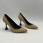 Womens Lanea Beige Leather Pointed Toe Slip-On Spool Pump Heels Size 9.5 M image number 2