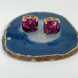 Designer Kate Spade New York Gold-Tone Pink Glitter Square Mini Stud Earrings