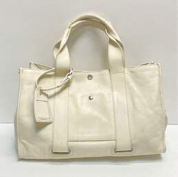 Theory Leather Medium Shoulder Tote Cream