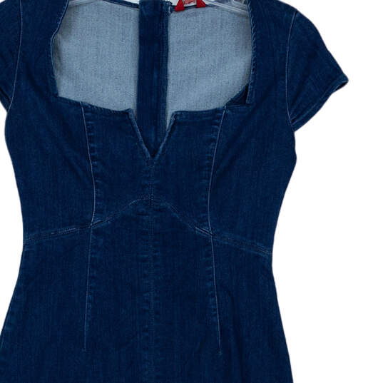 Womens Blue Denim Cap Sleeve Split Neck Back Zip Bodycon Dress Size Small image number 4