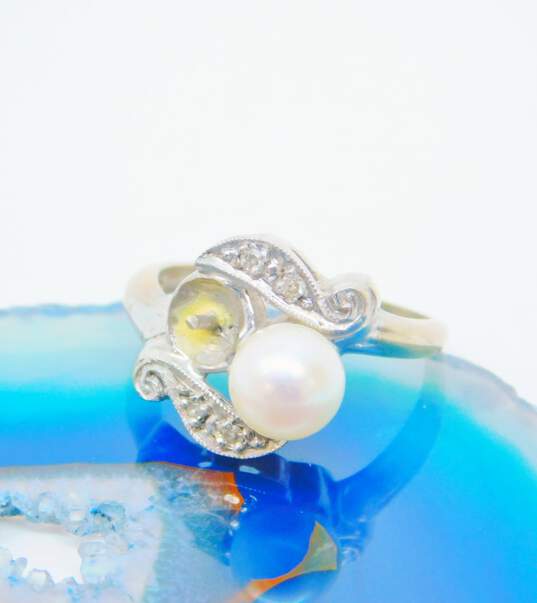 Vintage 14K White Gold Pearl & Diamond Accent Ring for Repair 3.5g image number 2