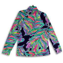 Womens Multicolor Leaf Print Kangaroo Pocket Half Zip T-Shirt Size Medium alternative image