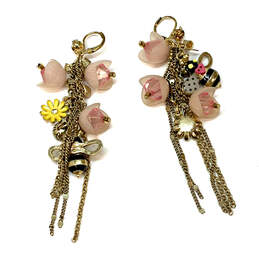 Designer Betsey Johnson Gold-Tone Bees Flower Enamel Dangle Earrings