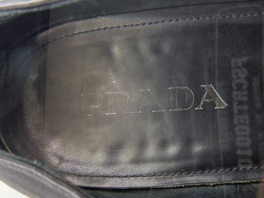 Prada Men's Black Leather Dress Shoes Italy Smooth Square Toe Authenticated image number 8