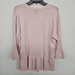 Pink 3/4th Bell Sleeve Button Up V Neck High Low Cardigan alternative image