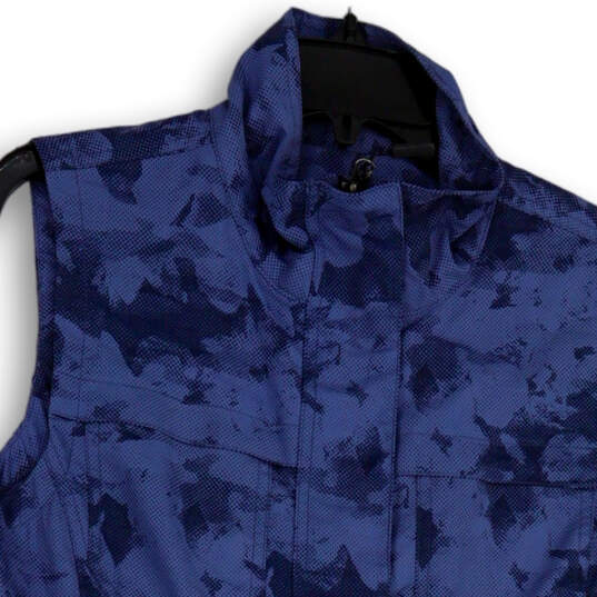 Womens Blue Camouflage Sleeveless Full-Zip Mock Neck Utility Vest Size S image number 3