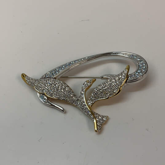 Designer Swarovski Two-Tone Rhinestone Freedom Dove Bird Brooch Pin w/ Box image number 3