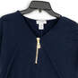 Womens Blue Short Sleeve V Neck Quarter Zip Hi Low Hem Blouse Top Size S image number 3