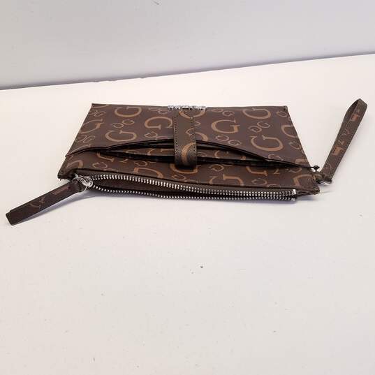 Guess G Logo Brown Leather Wristlet Clutch Wallet image number 5