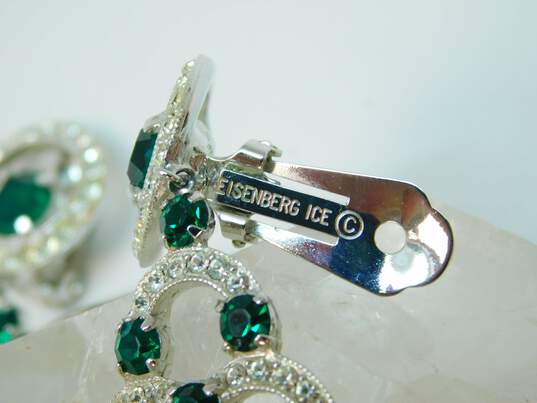 Vintage Eisenberg Ice Green & Clear Rhinestone Statement Drop Earrings 34.7g image number 3