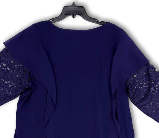 Womens Blue Round Neck Lace Long Sleeve Pullover Blouse Top Size 2X image number 4