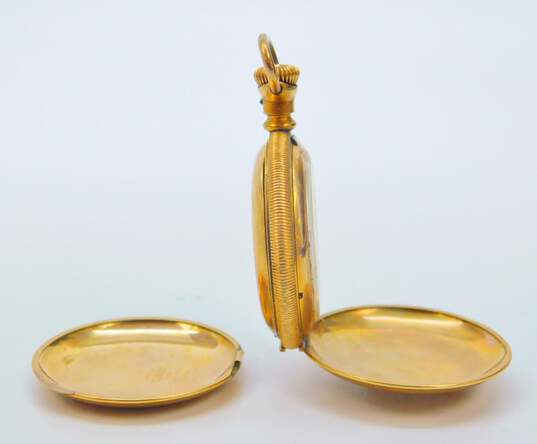 Ladies Vintage Gold Filled Hampden Molly Stark Floral Etched Hunting Case Pocket Watch  31.0g image number 3