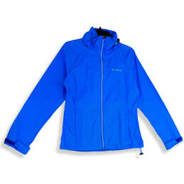 Womens Blue Long Sleeve Hooded Full-Zip Windbreaker Jacket Size Small