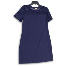Michael Kors Womens Navy Blue Mesh Combo Short Sleeve Shift Dress Size M alternative image