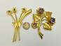Vintage Gold Tone Purple Glass & Blue Rhinestone Floral Spray Statement Brooches 40.1g image number 4