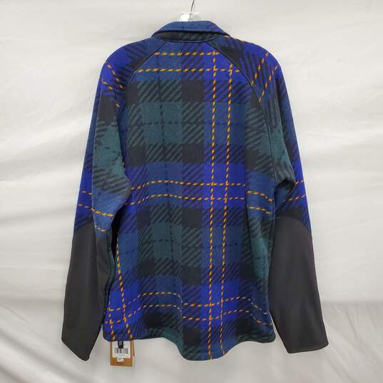 NWT The North Face MN's Lyons Raglan Shacket Blue, Black, Green & Yellow Fleece Jacket Size L image number 2
