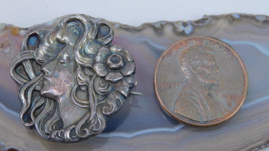 ATQ 925 Art Nouveau Maiden Woman Brooch Pin image number 3