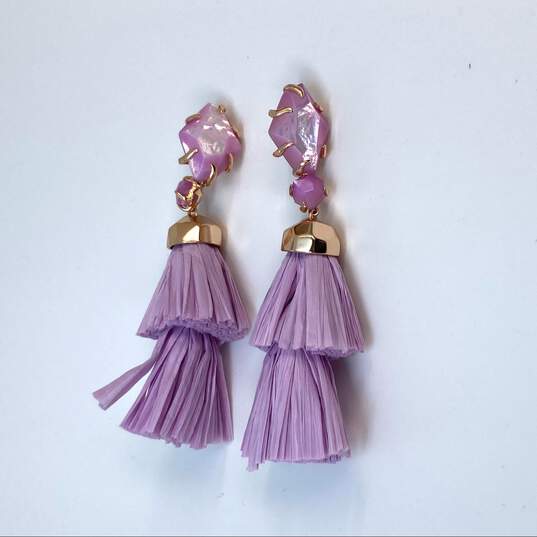 Designer Kendra Scott Gold-Tone Purple Stone Tassels Dangle Droop Earrings image number 2