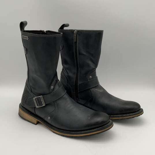 Mens Brendan D93194 Black Leather Round Toe Side Zip Biker Boots Size 13M image number 3