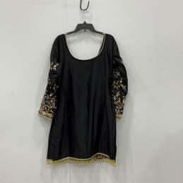 NWT Lashkaraa Womens Black Gold Embroidered Long Sleeve Shift Dress Size XL 42 alternative image