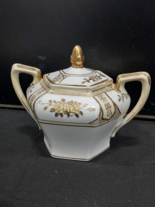 Vintage Noritake Gold And White Tea Set (Tea Pot, Cream, And Sugar) image number 6