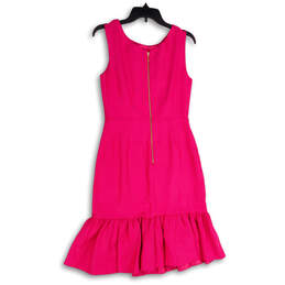 Womens Pink Sleeveless Round Neck Ruffle Hem Back Zip Sheath Dress Size 4 alternative image