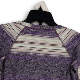 Womens Purple Gray Striped Thumbhole Long Sleeve Activewear T-Shirt Size 2