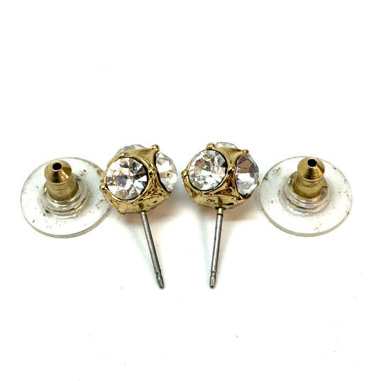 Designer Kate Spade Gold-Tone Clear Crystal Cut Stone Classic Stud Earrings image number 4