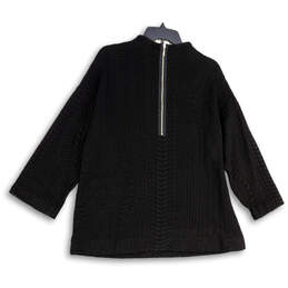 NWT Womens Black Knitted Embroidered Back Zip Pullover Sweater Size Large alternative image