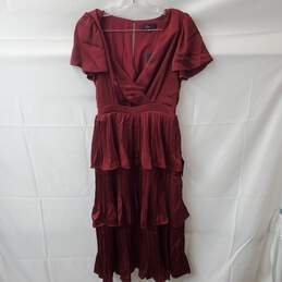 Women's Red Lulus Short Sleeve V Neck Ruffled Maxi Dress Size S