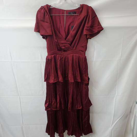 Women's Red Lulus Short Sleeve V Neck Ruffled Maxi Dress Size S image number 1