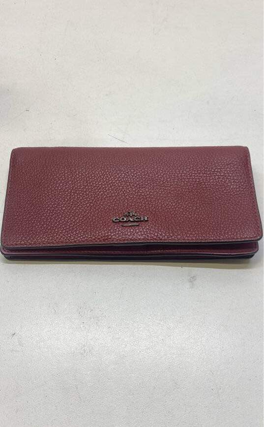 Coach Pebble Leather Slim Bifold Wallet Deep Red image number 1