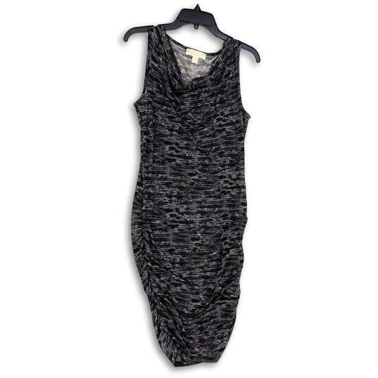Womens Gray Animal Print Ruched Cowl Neck Knee Length Bodycon Dress Size M image number 1