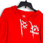 Womens Red Wisconsin Badgers Long Sleeve Front Lace Pullover Hoodie Size XL image number 3