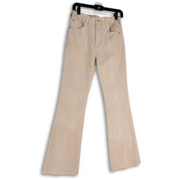 Womens Beige Denim Light Wash Stretch Pockets Bootcut Leg Jeans Size 28R