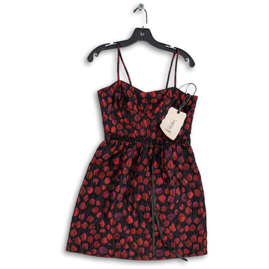 NWT Womens Red Black Floral Spaghetti Strap Mini Dress Size Small image number 1