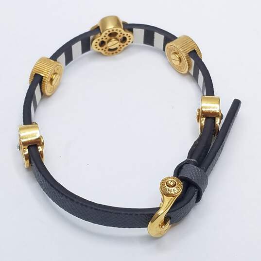 Henri Bendel Gold Tone Leather Rhinestone 7.5" Bracelet W/C.O.A 11.3g image number 5