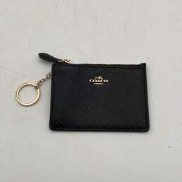 Coach Womens Black Leather Card Holder Zipper Mini Coin Wallet Purse