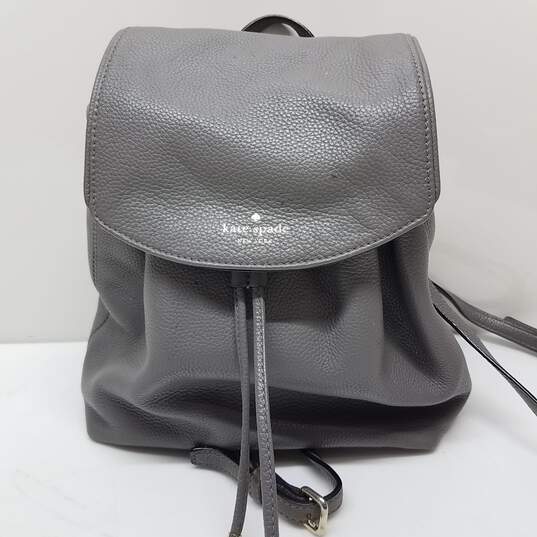 Kate Spade New York Mulberry Street Pebbled Leather Grey Drawstring Bag/Backpack image number 1