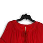 Womens Red Eyelet Tie Neck Bell Sleeve Cropped Blouse Top Size S/P image number 3