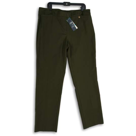 NWT Womens Green Flat Front Slash Pocket Straight Leg Ankle Pants Size 16 image number 1