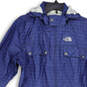 Womens Blue Plaid Long Sleeve Hooded Full-Zip Rain Coat Size Large image number 3