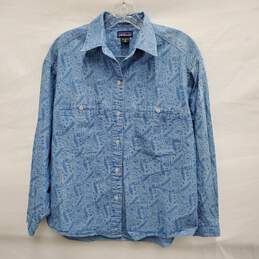 Patagonia WM's Blue Floral 100% Cotton Long Sleeve Shirt Size SM