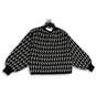 Womens Black White Houndstooth Batwing Round Neck Pullover Sweater Size S image number 2