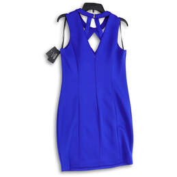 NWT Women Blue Cutout Front Sleeveless Round Neck Sheath Dress Size 14 alternative image