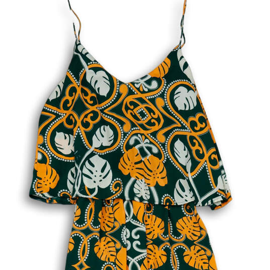 Womens Orange Green Leaf Print Spaghetti Strap High Low A-Line Dress Size 8 image number 3