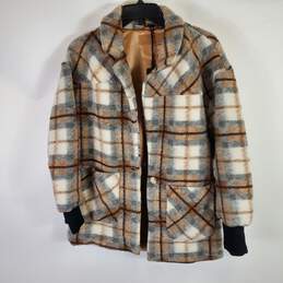 Blank NYC Women Brown Plaid Over Coat XS NWT